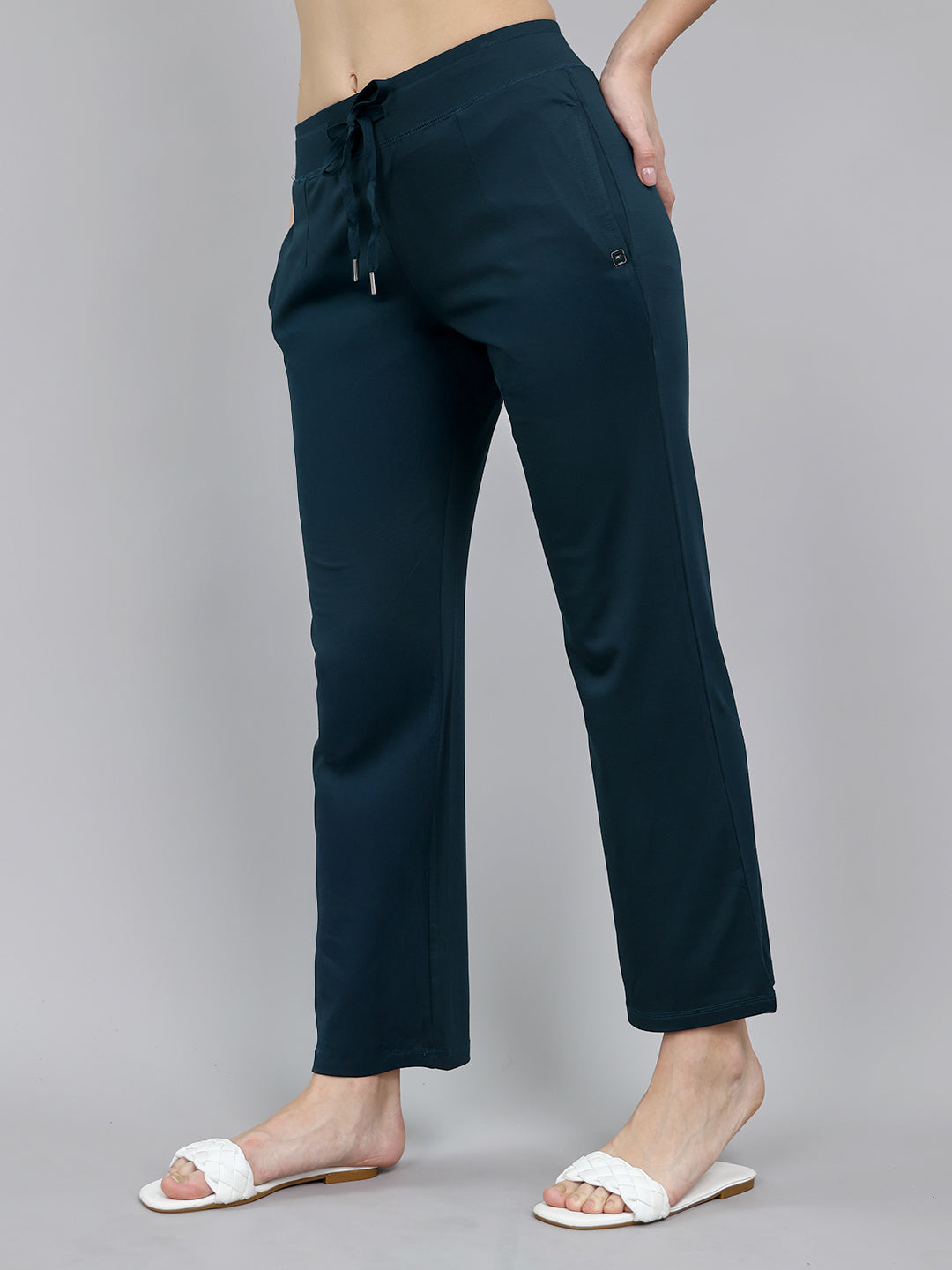Women Teal Blue Solid Regular Fit Lower