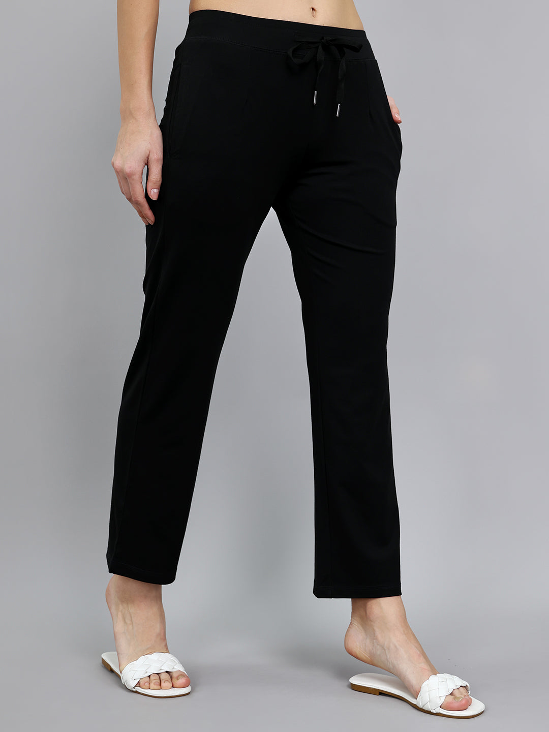 Women Black Solid Regular Fit Lower