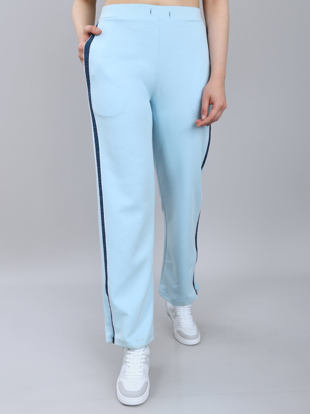 Women Sky Blue Solid Regular Fit Lower