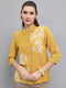 Women Mustard Embroidered Collar 3/4th Sleeve Top