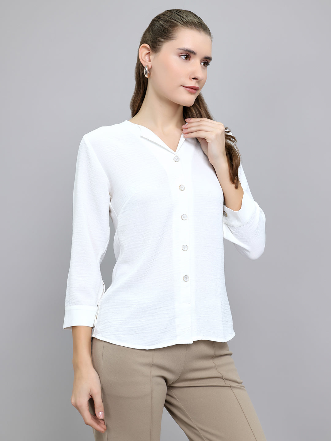 Women White Solid Fashion Neck Top