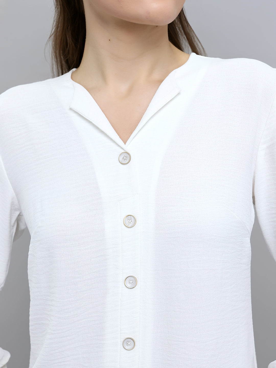 Women White Solid Fashion Neck Top