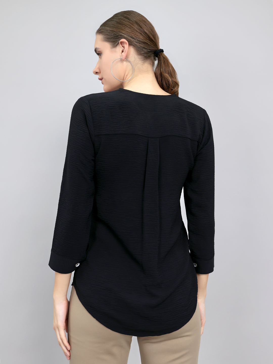 Women Black Solid Fashion Neck Top