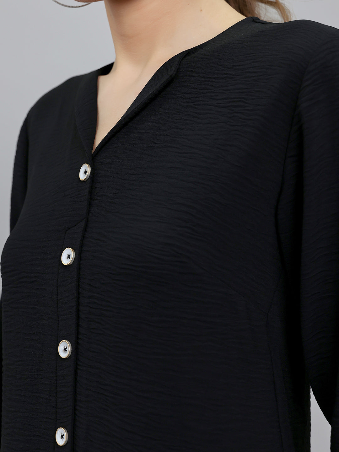 Women Black Solid Fashion Neck Top