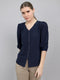 Women Navy Blue Solid Collar Neck Top