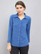 Women Blue Self Design Collar Full Sleeve Top