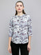 Women Grey Printed Henley Neck 3/4th Sleeve Top