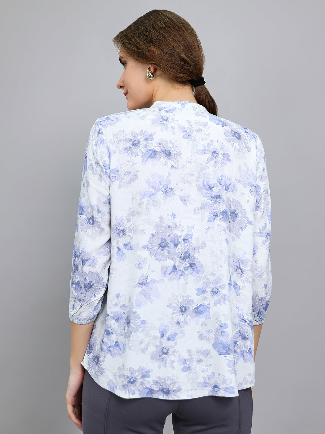 Women Blue Printed Fashion Neck Top