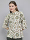 Women Green Printed Collar Neck Top