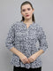 Women Navy Blue Printed Fashion Neck Top