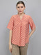 Women Orange Printed V Neck Top
