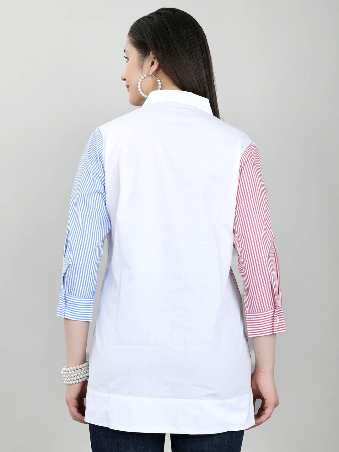Women White Printed Front Open Full Sleeve Top