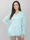 Women Sky Blue Printed V Neck Full Sleeve Top