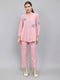 Women Pink Embroidered Henley Neck Full Sleeve Cords Set