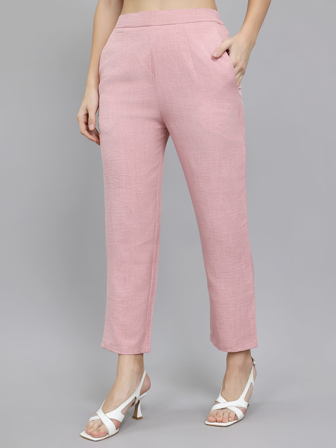 Women Pink Embroidered Henley Neck Full Sleeve Cords Set