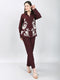 Women Purple Embroidered Collar Half Sleeve Cords Set