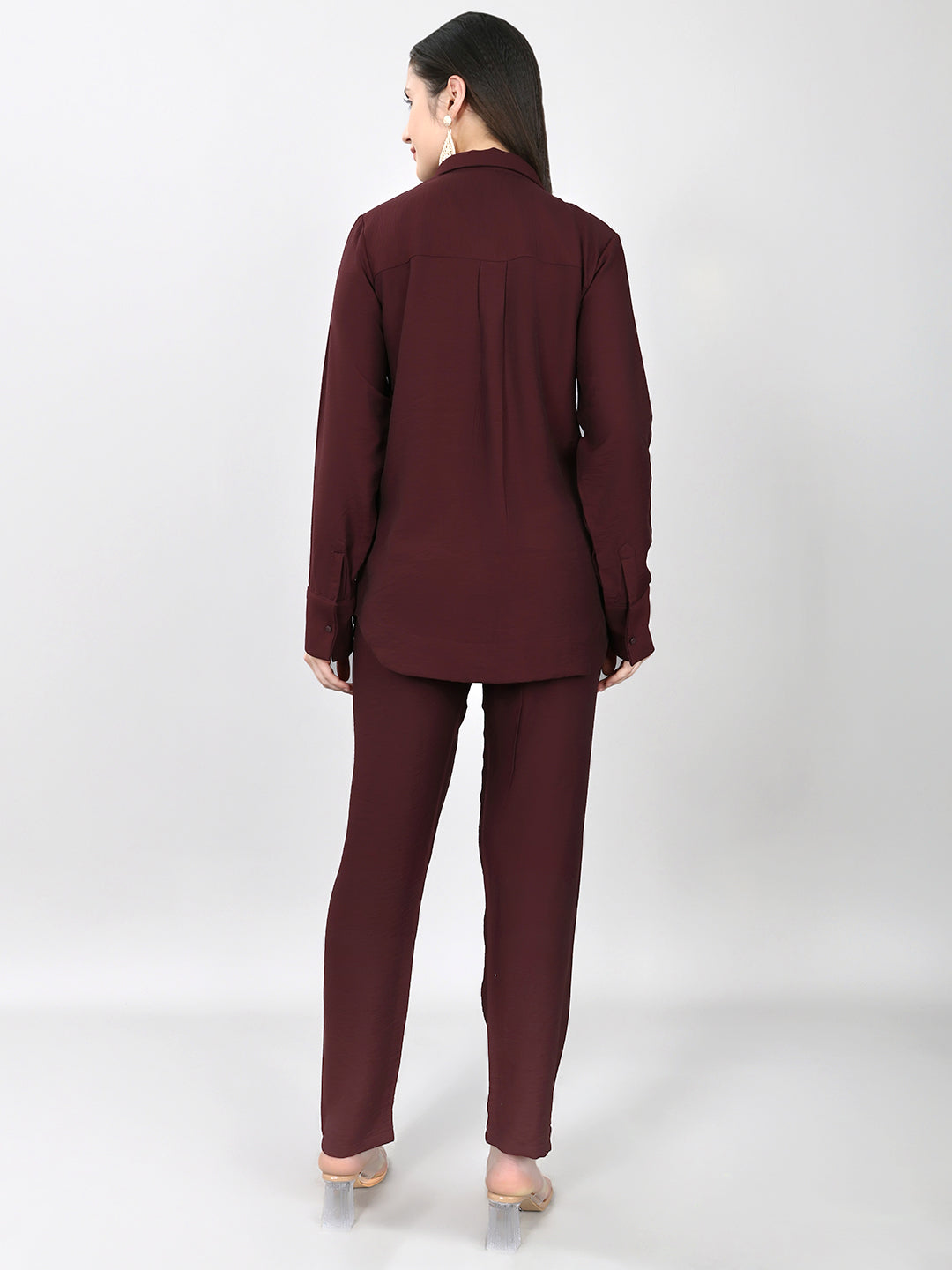 Women Purple Embroidered Collar Half Sleeve Cords Set
