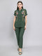 Women Green Embroidered Collar Half Sleeve Cords Set
