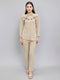 Women Beige Embroidered Collar Full Sleeve Cords Set