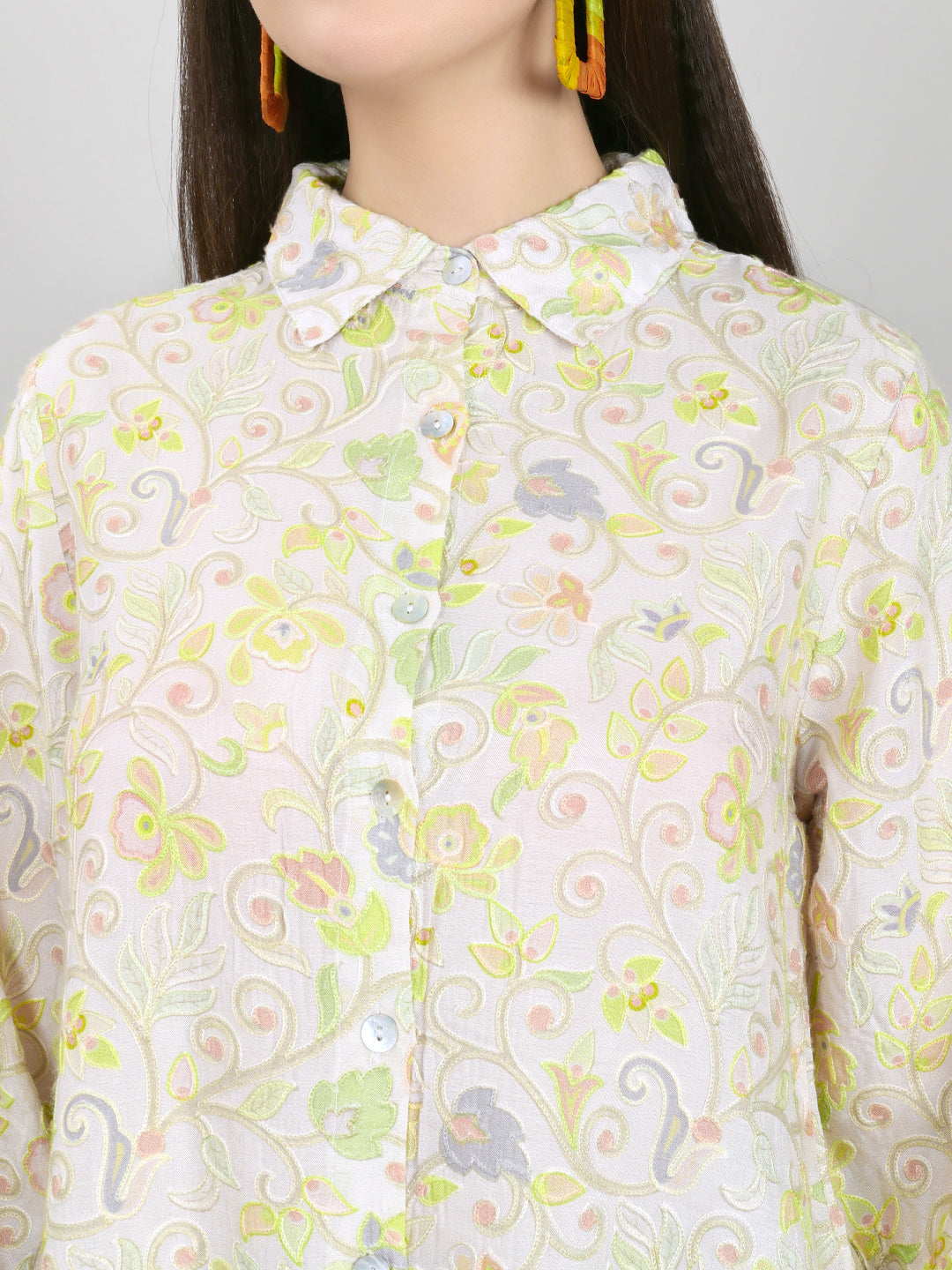 Women Beige Embroidered Collar Neck Cords Set