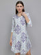 Women Off White Printed Front Open 3/4th Sleeve Tunic