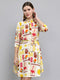 Women Yellow Printed Front Open Tunic
