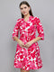 Women Magenta Floral Print Front Open 3/4th Sleeve Tunic