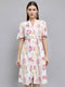 Women Off White Floral Print Front Open Half Sleeve Dress