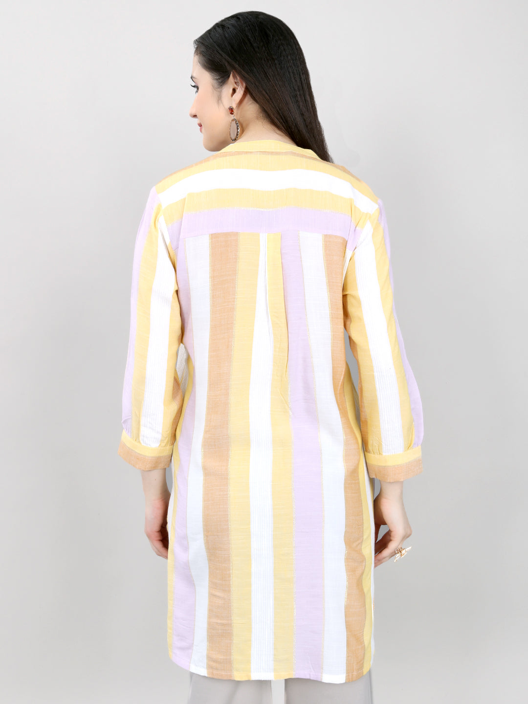 Women Multicolor Stripe V Neck 3/4th Sleeve Kurti