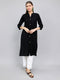 Women Black Solid Henley Neck 3/4th Sleeve Kurti