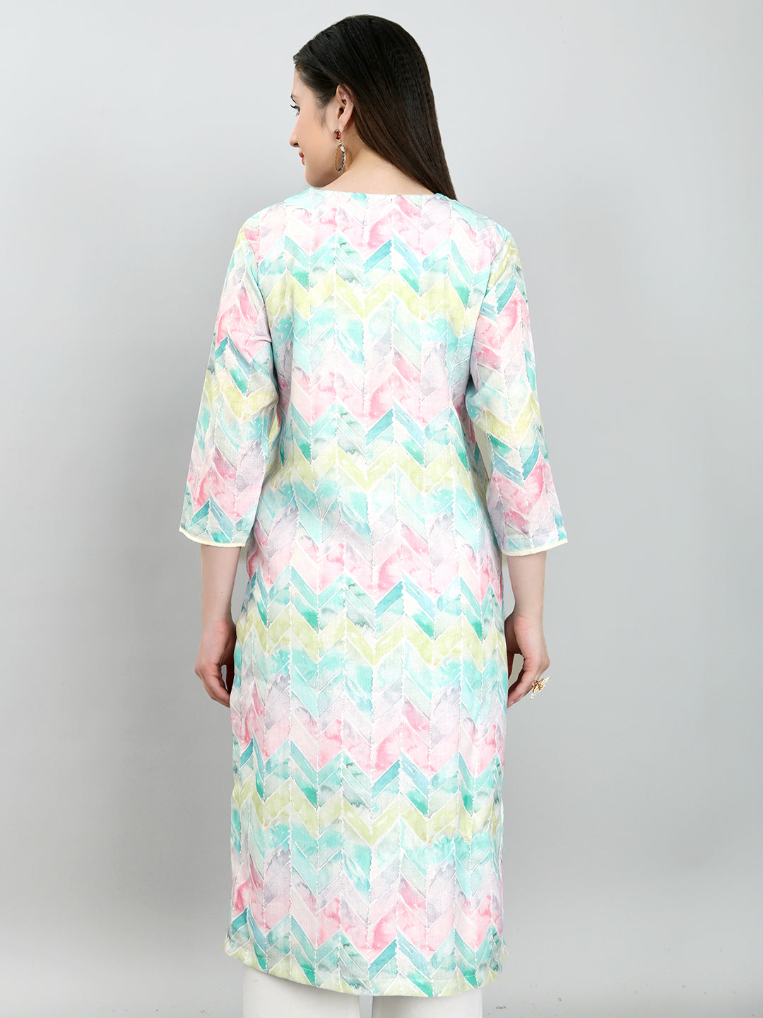Women Multicolor Printed V Neck Kurti