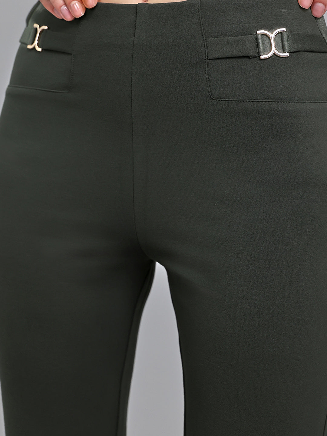 Women Olive Solid Regular Fit Jegging