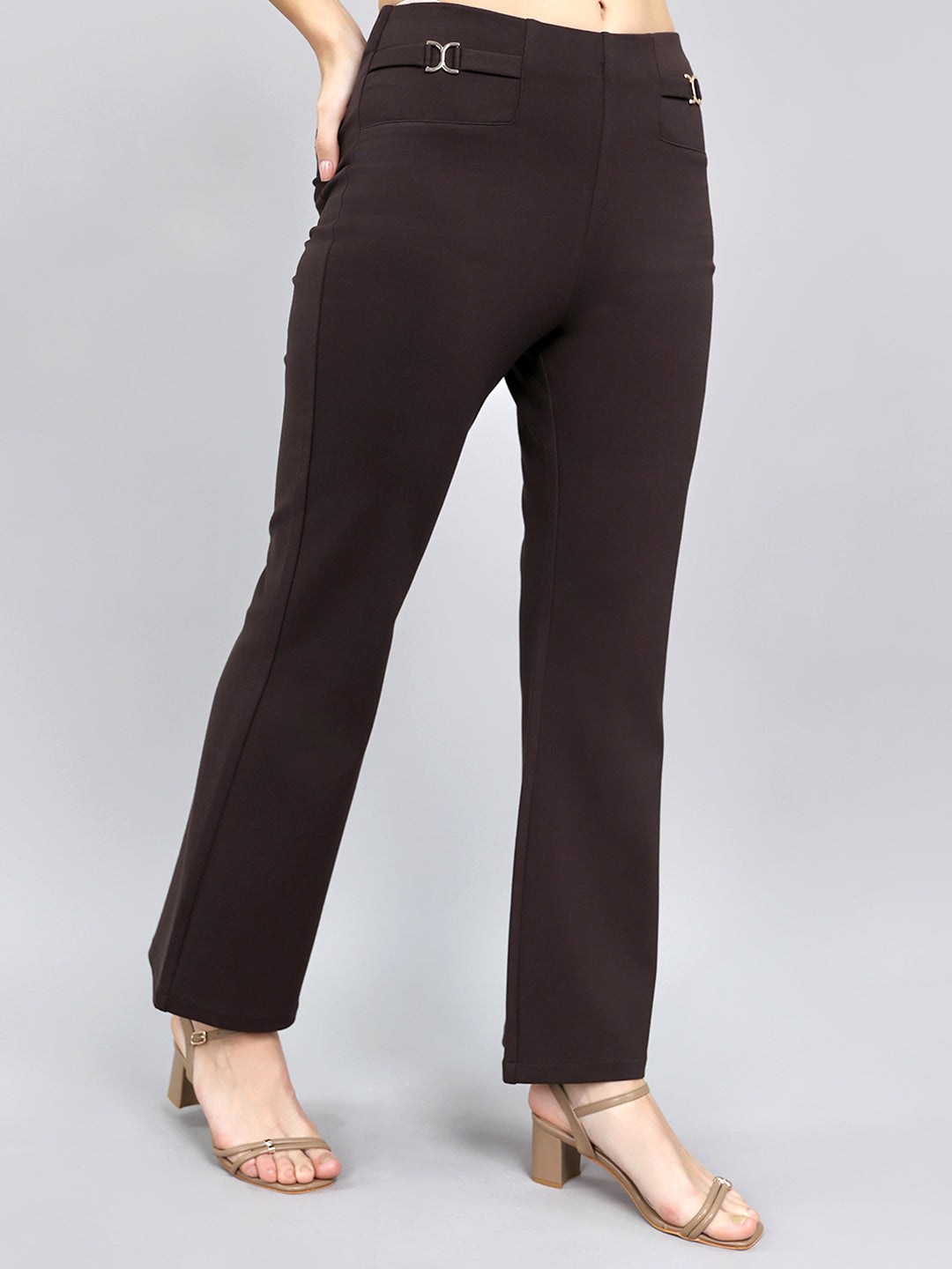 Women Brown Solid Regular Fit Jegging