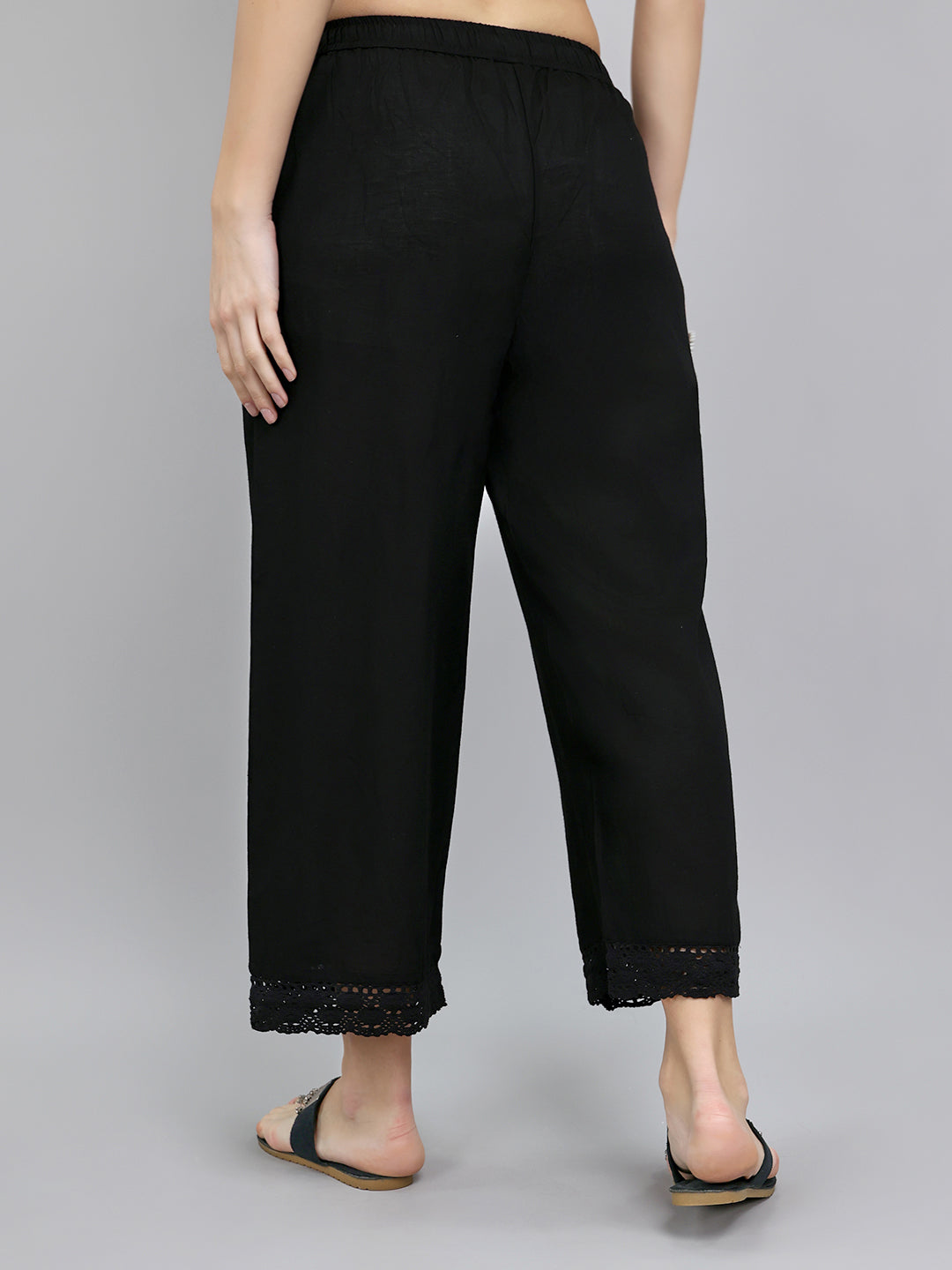 Women Black Solid Regular Fit Palazzo
