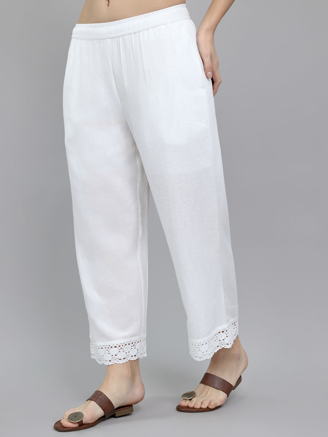 Women White Solid Regular Fit Palazzo