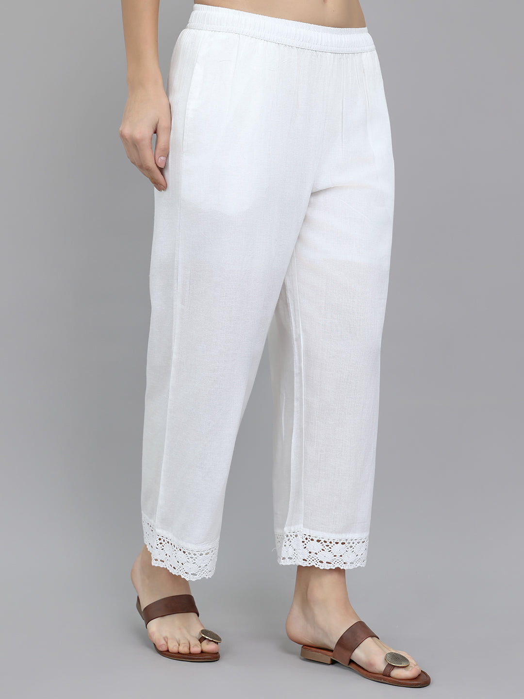Women White Solid Regular Fit Palazzo