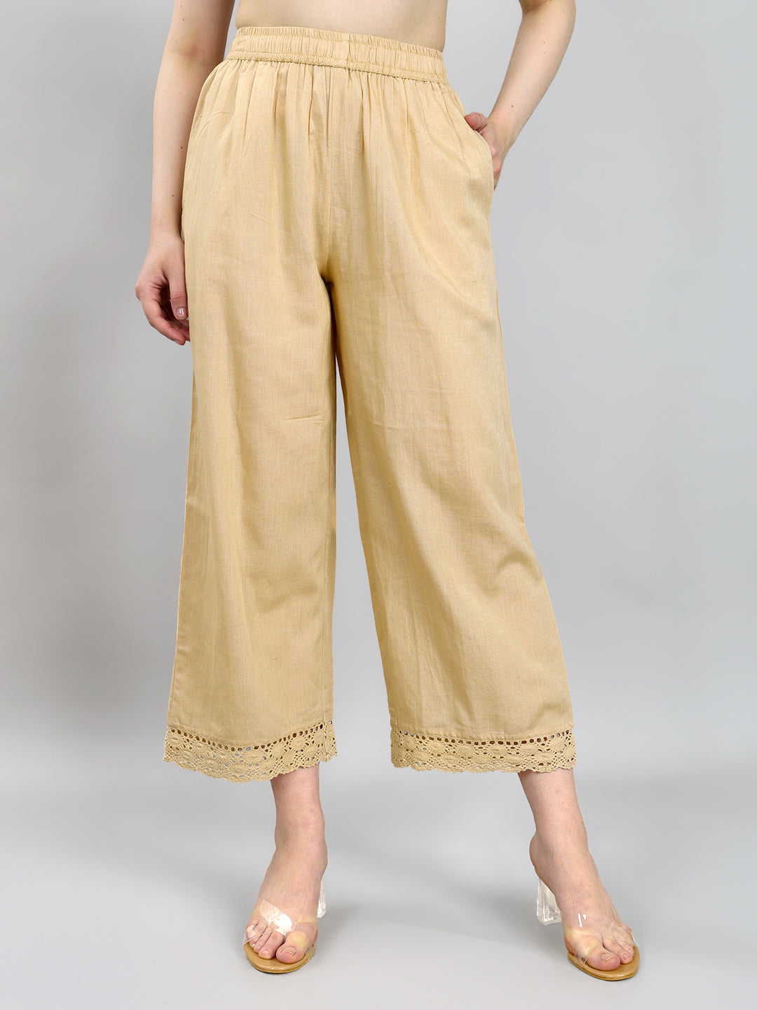 Women Beige Solid Regular Fit Palazzo