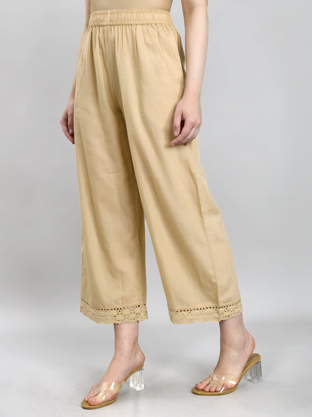 Women Beige Solid Regular Fit Palazzo