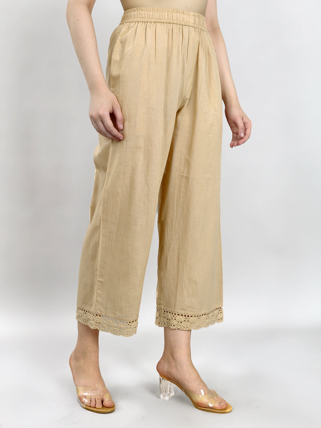 Women Beige Solid Regular Fit Palazzo