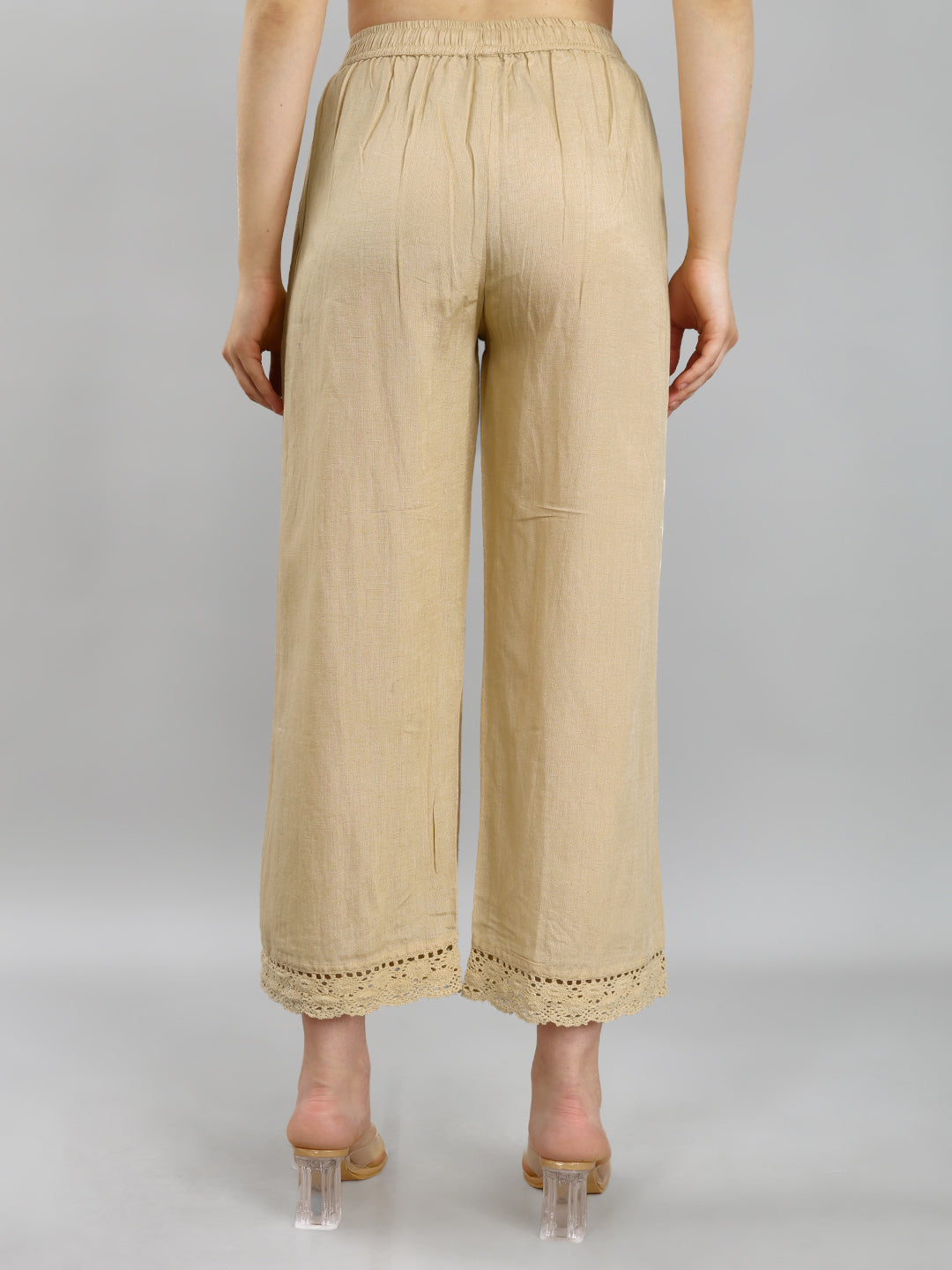 Women Beige Solid Regular Fit Palazzo