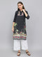 Women Black Printed Fashion Neck Kurti