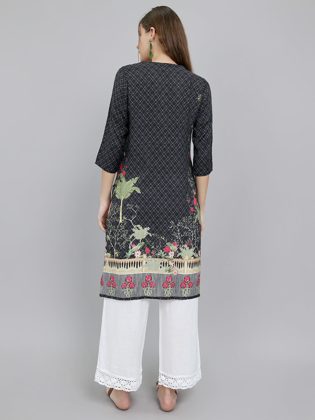 Women Black Printed Fashion Neck Kurti