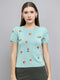 Women Sea Green Embroidered Round Neck Half Sleeve Top