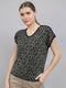 Women Black Jacquard V Neck Half Sleeve Top