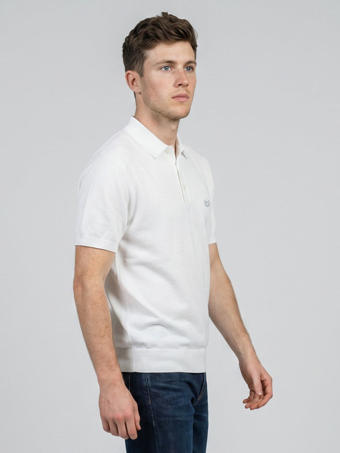 Men White Solid Polo Collar Half Sleeve T-Shirt