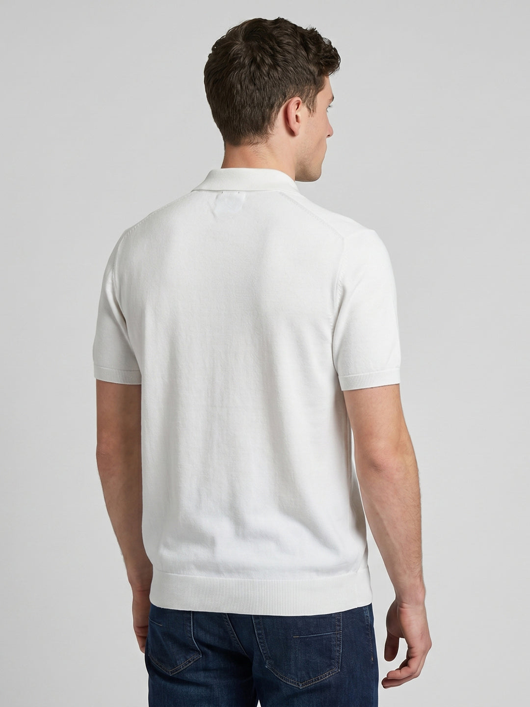 Men White Solid Polo Collar Half Sleeve T-Shirt