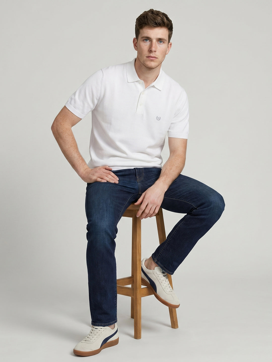 Men White Solid Polo Collar Half Sleeve T-Shirt