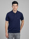 Men Navy Blue Solid Polo Collar Half Sleeve T-Shirt