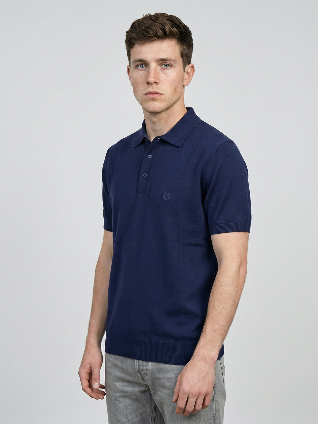 Men Navy Blue Solid Polo Collar Half Sleeve T-Shirt