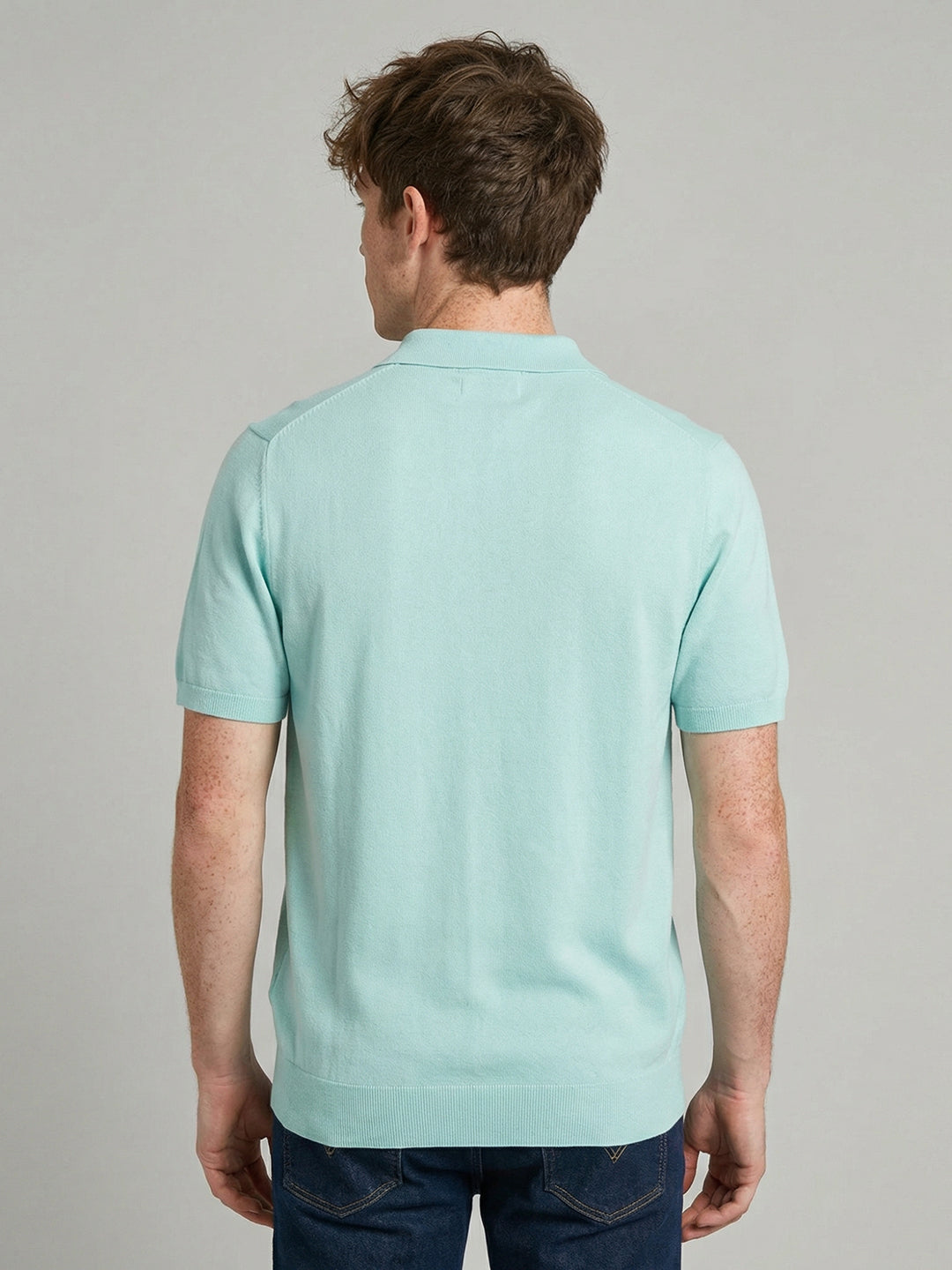Men Sea Green Solid Collar Half Sleeve T-Shirt